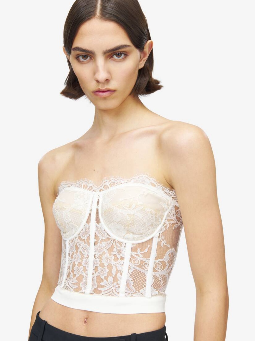 Alexander McQueen Ivory Lace Strapless Bustier Corset